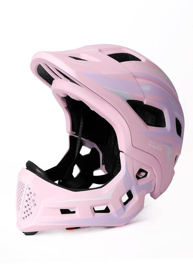 OutdoorMaster Kids Full Face Helmet - Adjustable Toddler Bike Helmet with Detachable Chin Pad - Suitable for Mountain & Road Cycling - Pink, XS - Image 1